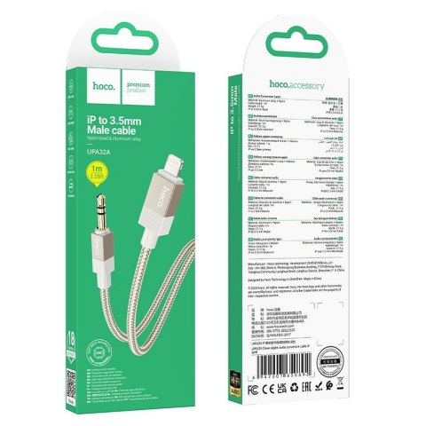 Kabel AUX Jack 3,5 mm (męski) do Lightning (męski) Hoco 1 m UPA32A złoty