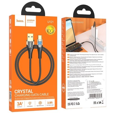 Kabel USB A do USB C Hoco 2,4A 1,2 m U121 czarny transparentny