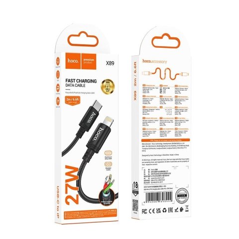 Kabel USB C do Lightning Hoco PD 27W 2 m X89 czarny