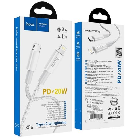 Kabel USB C do Lightning Hoco PD 3A 20W 1 m X56 biały