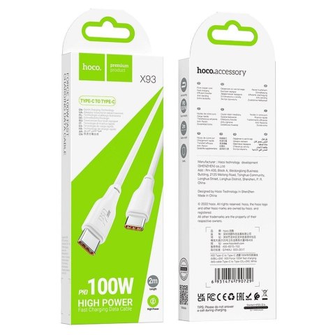 Kabel USB C do USB C Hoco 3A 100W 2 m X93 biały