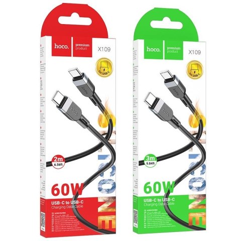 Kabel USB C do USB C Hoco 3A 60W Silikonowy 3 m X109 czarny