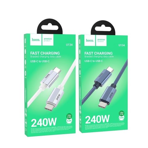 Kabel USB C do USB C Hoco QC3.0 PD 5A 240W 1,8 m U134 szary