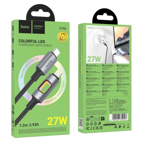 Kabel USB z diodami LED USB C do Lightning Hoco PD 27W 1,2 m U144 czarny