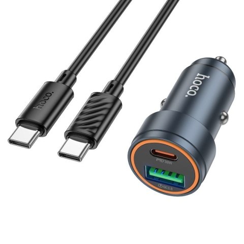 Ładowarka samochodowa Hoco USB A + USB C QC3.0 PD 30W + kabel USB C do USB C Z57A czarna