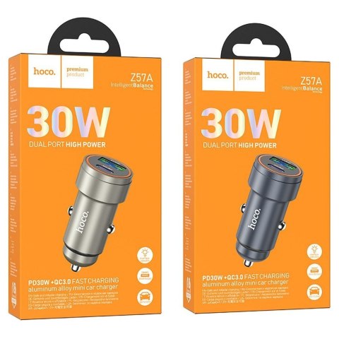 Ładowarka samochodowa Hoco USB A + USB C QC3.0 PD 3A 30W Z57A szara