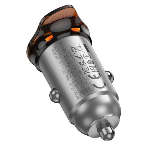 Ładowarka samochodowa Hoco USB A + USB C QC3.0 PD 43W NZ16A szara