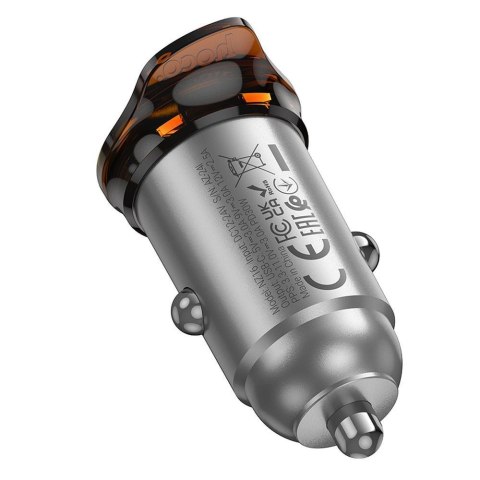 Ładowarka samochodowa Hoco USB C QC PD 30W NZ16 szara