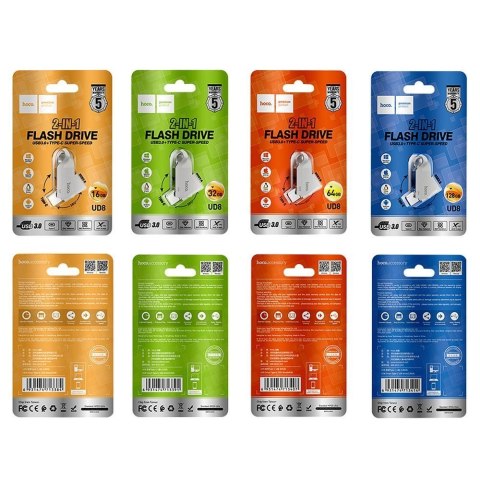 Pendrive 64GB USB 3.0 (USB A + USB C) Hoco UD8 nikiel