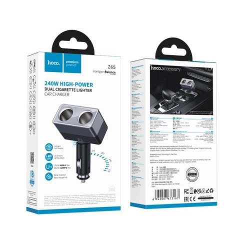 Rozdzielacz gniazda zapalniczki Hoco 2 porty max 240W/24V Z65 czarna