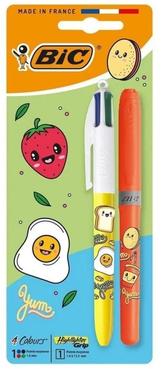 Długopis 4 Colors Kawaii mix+zakreślacz orange BIC