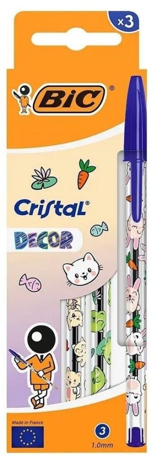 Długopis Cristal Kawaii 1mm niebieski 3szt BIC