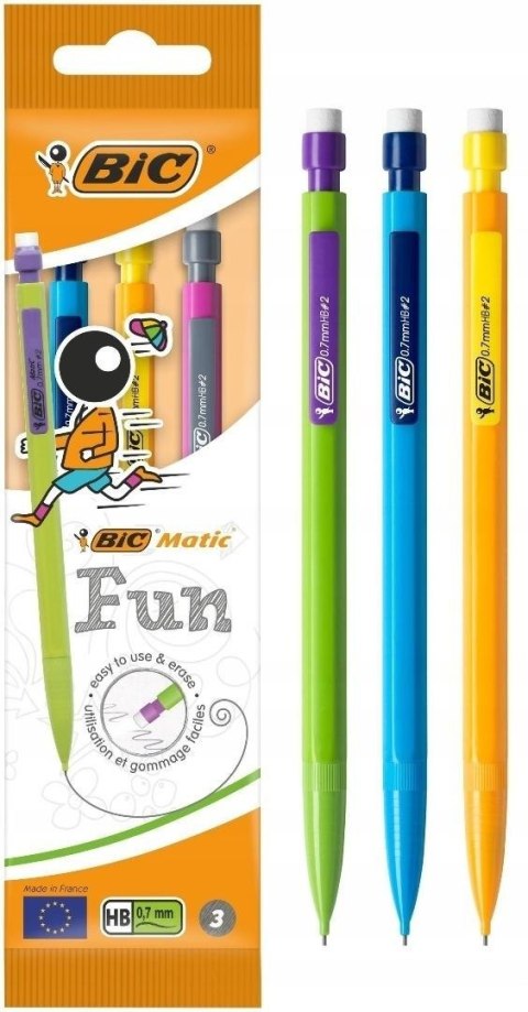 Ołówek automatyczny Matic Fun z gumką HB 3szt BIC