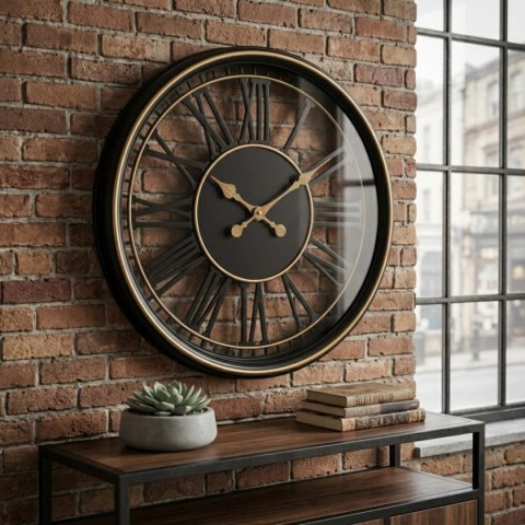 ZEGAR ŚCIENNY AŻUROWY CYFRY RZYMSKIE 60CM CZARNO ZŁOTY