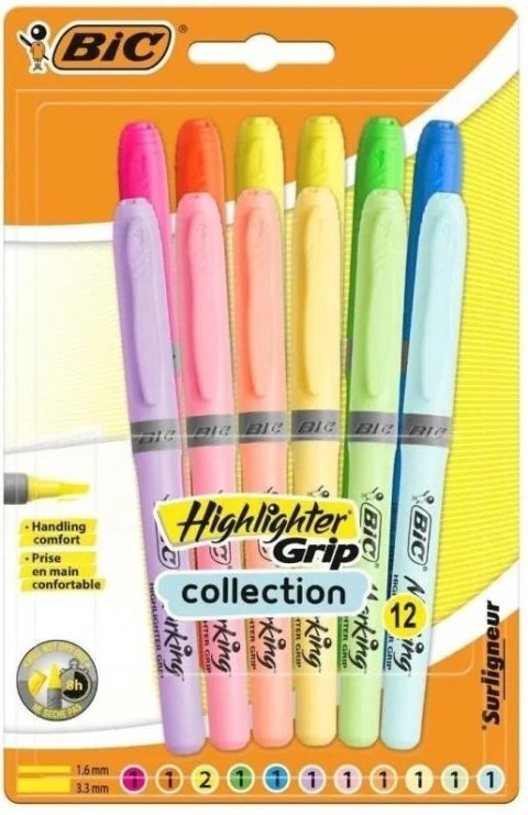 Zakreślacz Grip Pastel mix 12szt BIC