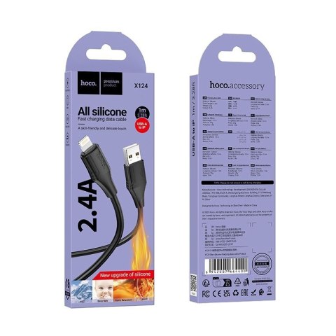 Kabel USB A do Lightning Hoco 2,4A silikonowy 1 m X124 czarny