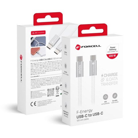 Kabel USB C do USB C Forcell F-Energy QC4.0 PD 5A 100W Cafule Color 1,2 m ACYH23 biały