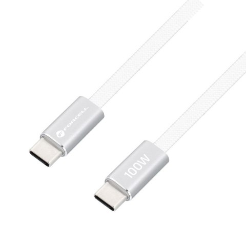 Kabel USB C do USB C Forcell F-Energy QC4.0 PD 5A 100W Cafule Flat 1,2 m CCFN23 biały