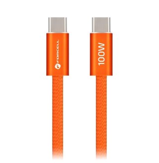 Kabel USB C do USB C Forcell F-Energy QC4.0 PD 5A 100W Cafule Flat 1,2 m CCFN23 pomarańczowy