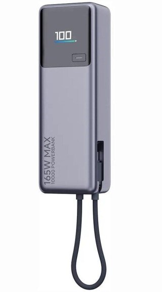 Powerbank Xiaomi 10000 mAh QC PD 165W z wbudowanym kablem USB C PB1165MI z wyświetlaczem LED szary