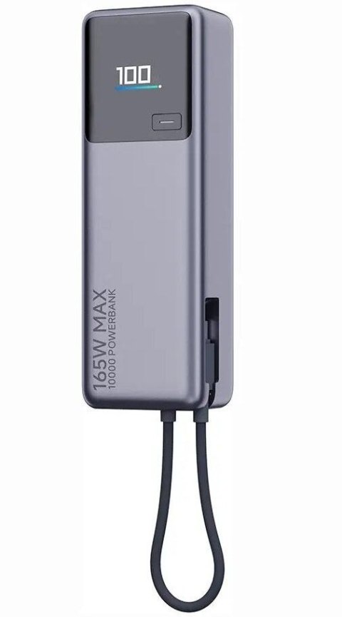 Powerbank Xiaomi 10000 mAh QC PD 165W z wbudowanym kablem USB C PB1165MI z wyświetlaczem LED szary