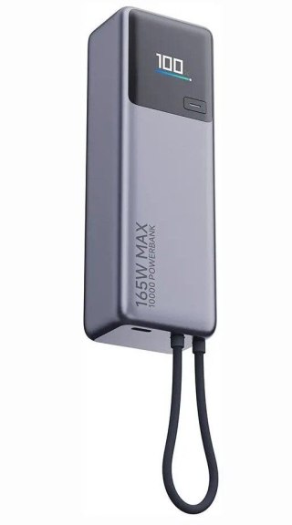 Powerbank Xiaomi 10000 mAh QC PD 165W z wbudowanym kablem USB C PB1165MI z wyświetlaczem LED szary