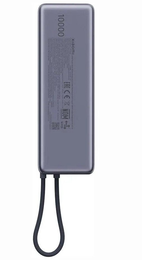 Powerbank Xiaomi 10000 mAh QC PD 165W z wbudowanym kablem USB C PB1165MI z wyświetlaczem LED szary