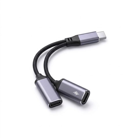 Adapter AUX 2w1 Typ C (męski) do Typ C (żeński) / Typ C (żeński) Blue Star czarny [DAC] - ładowanie do 25W