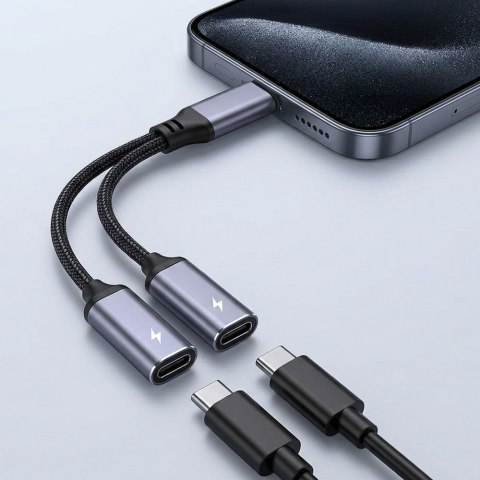 Adapter AUX 2w1 Typ C (męski) do Typ C (żeński) / Typ C (żeński) Blue Star czarny [DAC] - ładowanie do 25W