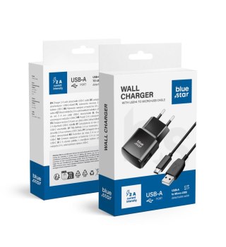 Ładowarka sieciowa do telefonu Blue Star USB A 2A 10W + kabel USB A do Micro USB TFK-TC-1100B czarna