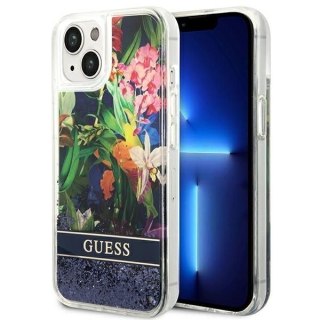 GUESS futerał do IPHONE 13 / 14 / 15 GUHCP14SLFLSB (Flower Liquid Glitter) niebieski