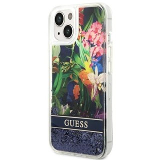 GUESS futerał do IPHONE 13 / 14 / 15 GUHCP14SLFLSB (Flower Liquid Glitter) niebieski