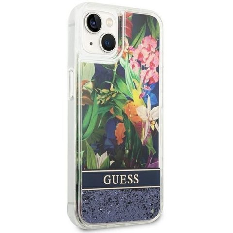 GUESS futerał do IPHONE 13 / 14 / 15 GUHCP14SLFLSB (Flower Liquid Glitter) niebieski