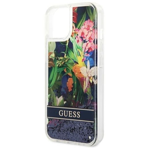GUESS futerał do IPHONE 13 / 14 / 15 GUHCP14SLFLSB (Flower Liquid Glitter) niebieski