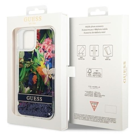 GUESS futerał do IPHONE 13 / 14 / 15 GUHCP14SLFLSB (Flower Liquid Glitter) niebieski