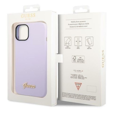 GUESS futerał do IPHONE 13 / 14 / 15 GUHCP14SSLSMU (Silicone Vintage Gold Logo) fioletowy