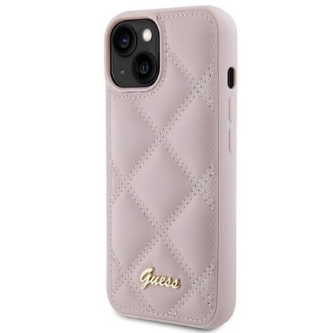 GUESS futerał do IPHONE 13 / 14 / 15 GUHCP15SPSQSQSP (Quilted Metal Logo) różowy