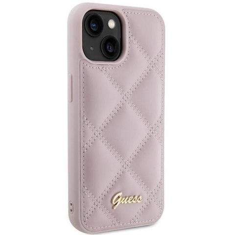 GUESS futerał do IPHONE 13 / 14 / 15 GUHCP15SPSQSQSP (Quilted Metal Logo) różowy