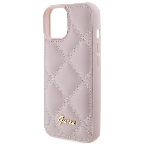 GUESS futerał do IPHONE 13 / 14 / 15 GUHCP15SPSQSQSP (Quilted Metal Logo) różowy