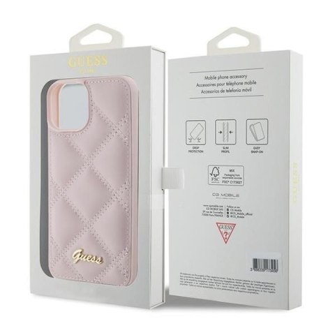 GUESS futerał do IPHONE 13 / 14 / 15 GUHCP15SPSQSQSP (Quilted Metal Logo) różowy