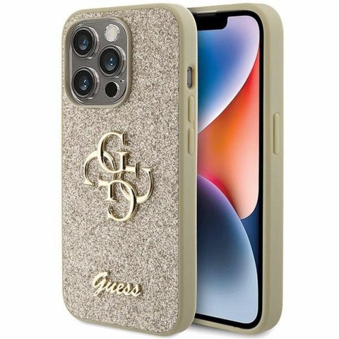GUESS futerał do IPHONE 15 Pro GUHCP15LHG4SGD (Fixed Glitter Big 4G) złoty