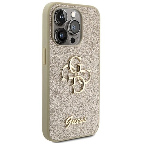 GUESS futerał do IPHONE 15 Pro GUHCP15LHG4SGD (Fixed Glitter Big 4G) złoty