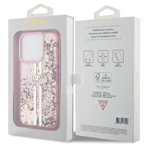 GUESS futerał do IPHONE 15 Pro GUHCP15LLFCSEGP (Liquid Glitter Gold Stripes) różowy