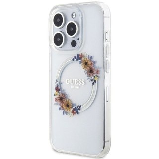 GUESS futerał do IPHONE 15 Pro Max kompatybilny z MagSafe GUHMP15XHFWFCT (Flowers Wreath) transparentny