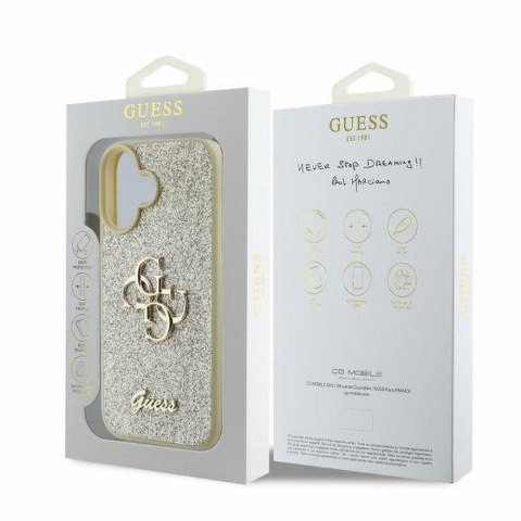 GUESS futerał do IPHONE 16 GUHCP16SHG4SGD (Fixed Glitter Big 4G) złoty