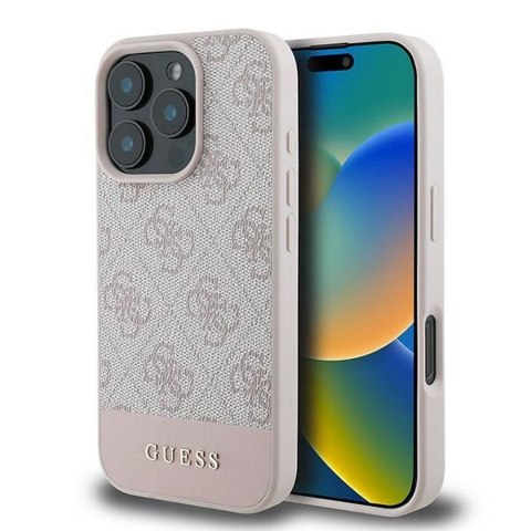 GUESS futerał do IPHONE 16 Pro Max GUHCP16XG4GLPI (4G PU Bottom Stripe) różowy