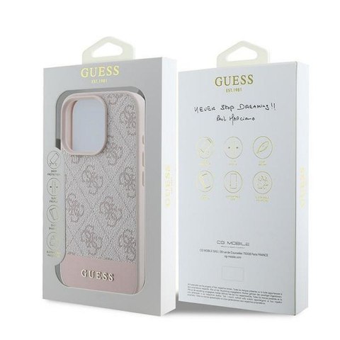 GUESS futerał do IPHONE 16 Pro Max GUHCP16XG4GLPI (4G PU Bottom Stripe) różowy