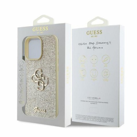 GUESS futerał do IPHONE 16 Pro Max GUHCP16XHG4SGD (Fixed Glitter Big 4G) złoty