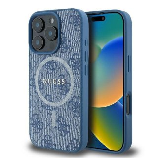 GUESS futerał do IPHONE 16 Pro kompatybilny z MagSafe GUHMP16LG4GFRB (PU 4G Ring Classic Logo) niebieski
