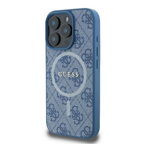 GUESS futerał do IPHONE 16 Pro kompatybilny z MagSafe GUHMP16LG4GFRB (PU 4G Ring Classic Logo) niebieski
